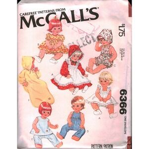 Vintage McCall's 6366 Baby Doll Clothes Sewing Pattern 15.5-17 In Wardrobe 1978